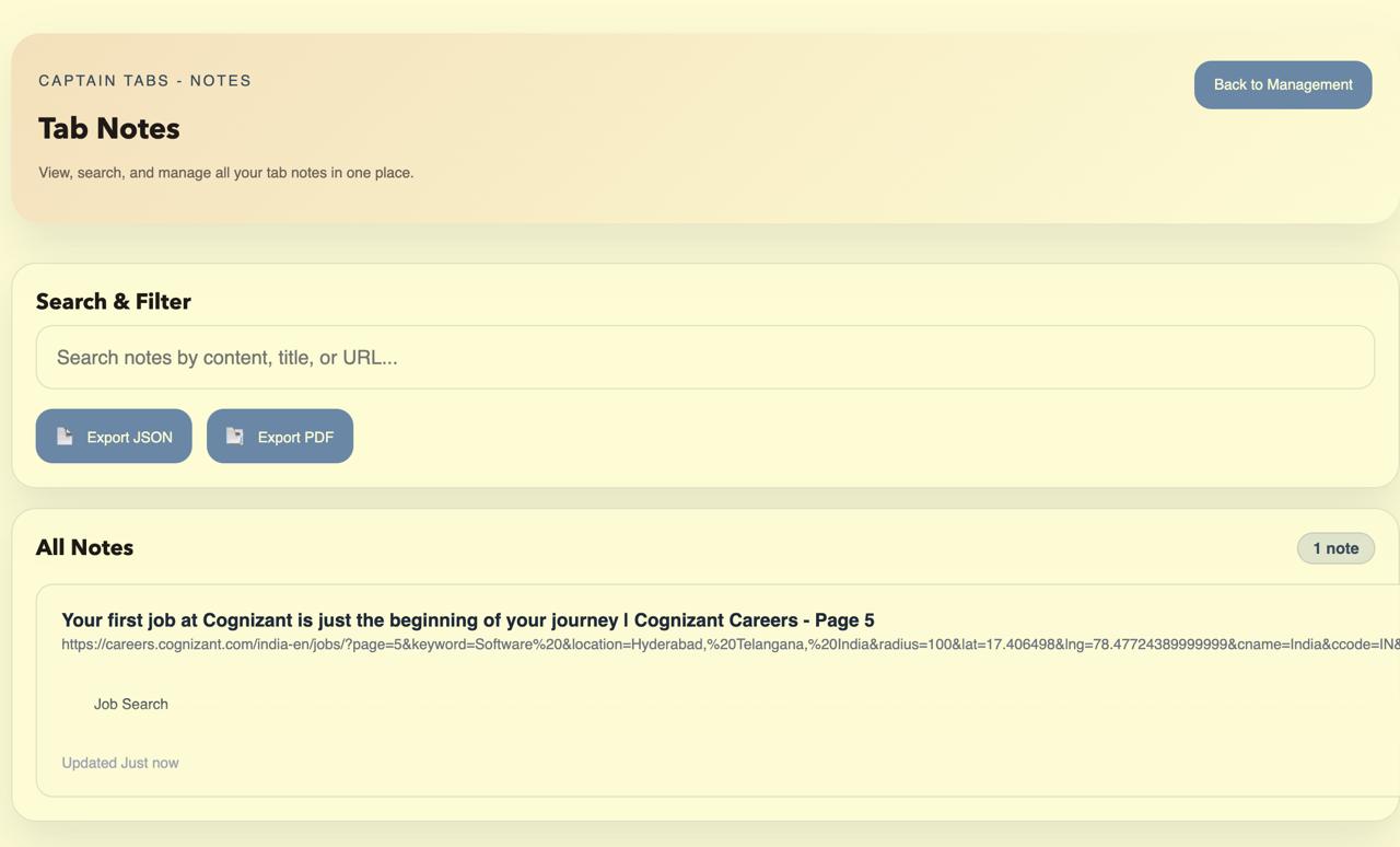 Captain Tabs main extension interface showing tab management